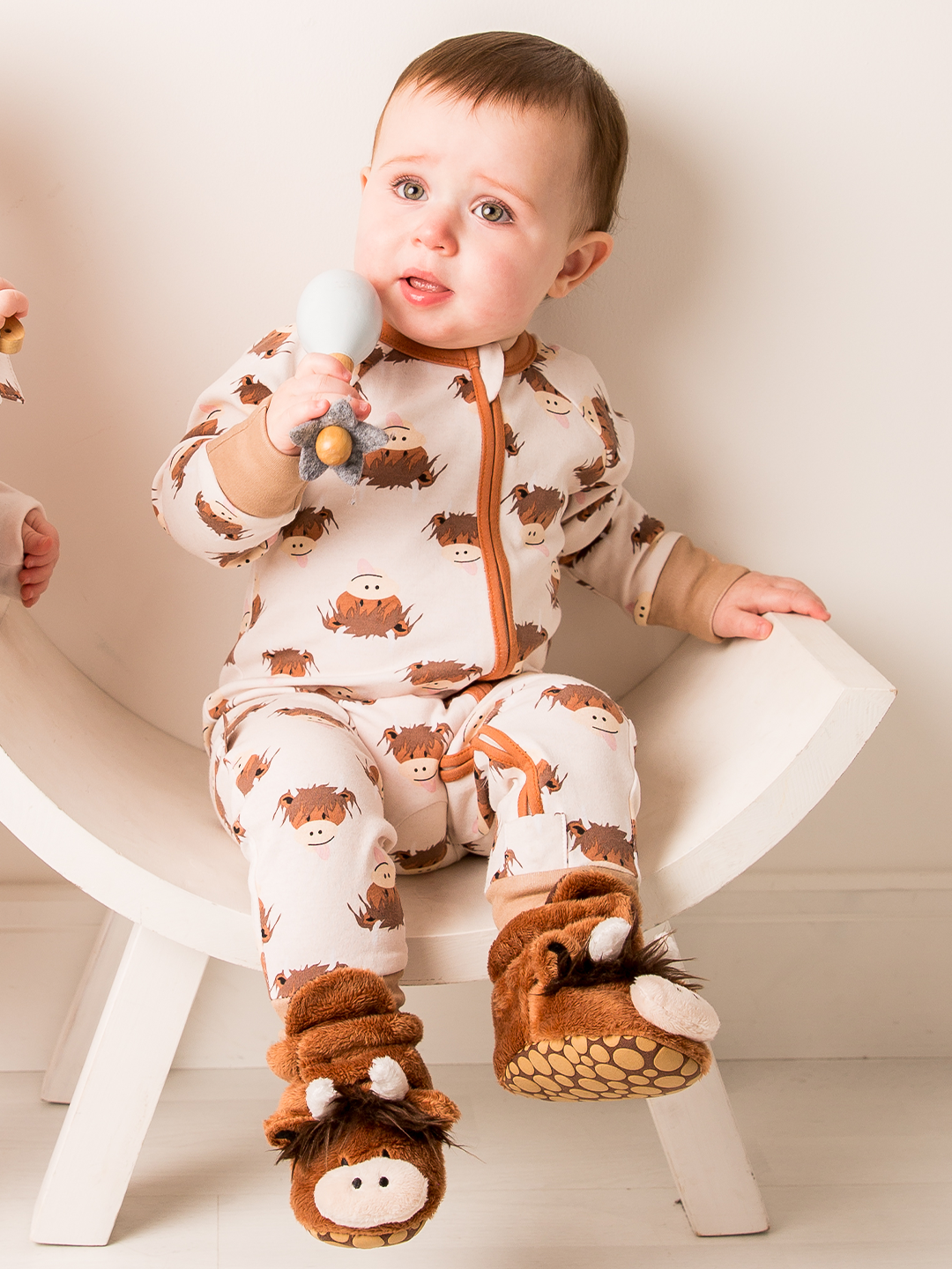 Neutral Highland Cow Zip-Up Romper