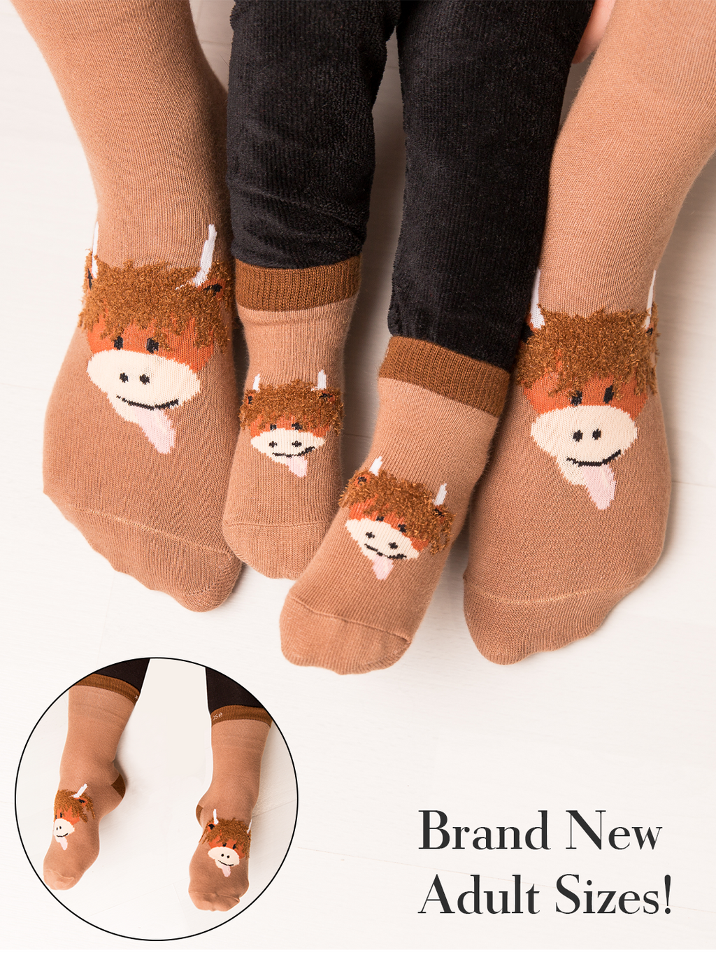 Neutral Highland Cow Socks