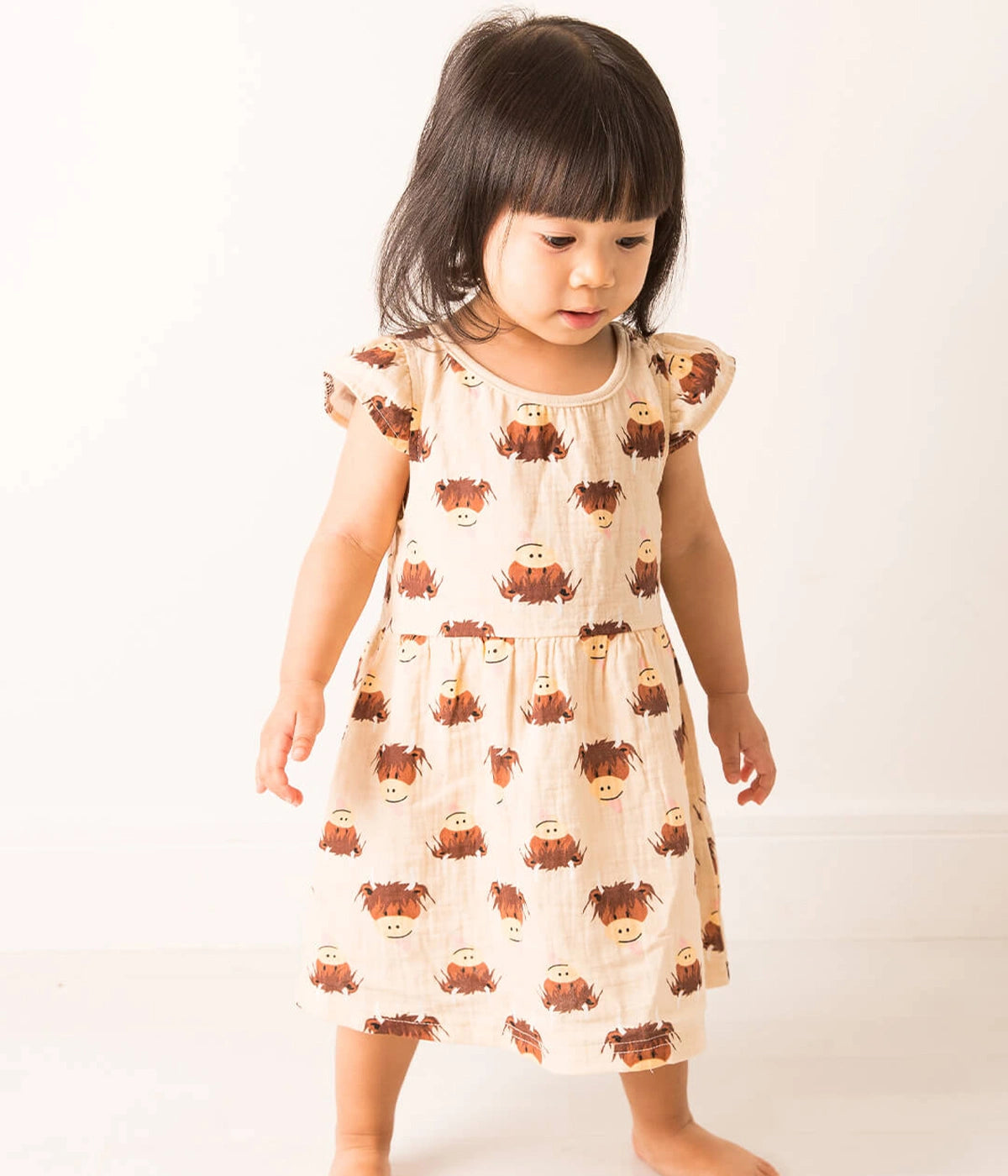 Neutral Highland Cow Summer Dress