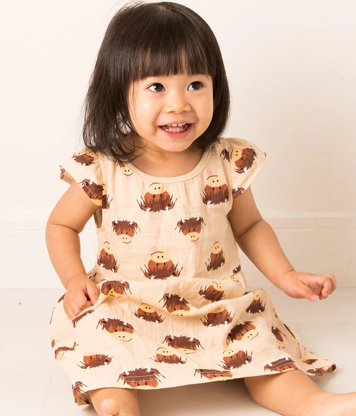 Neutral Highland Cow Summer Dress