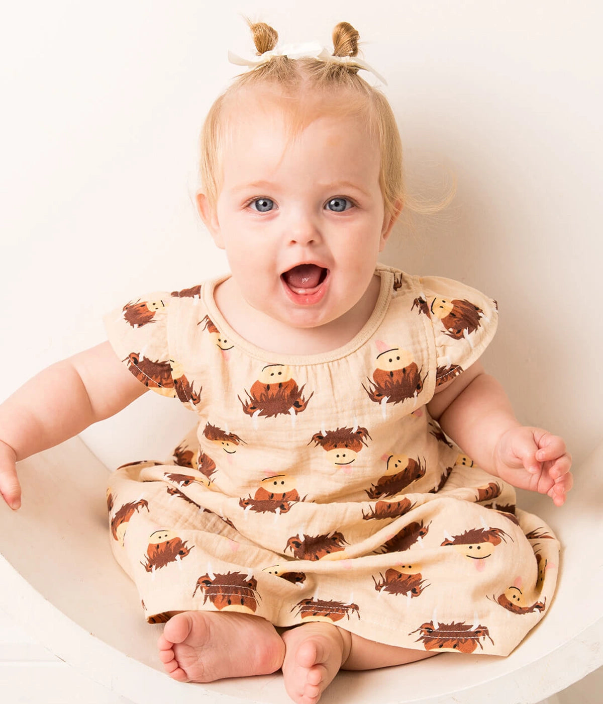 Neutral Highland Cow Summer Dress