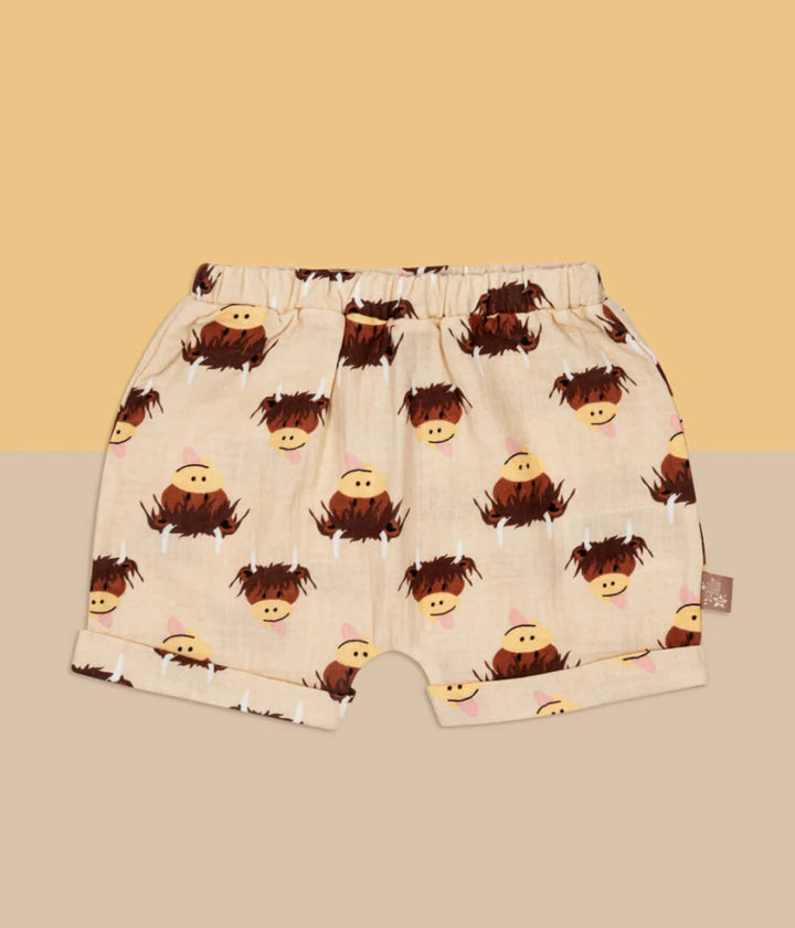 Neutral Highland Cow Muslin Shorts