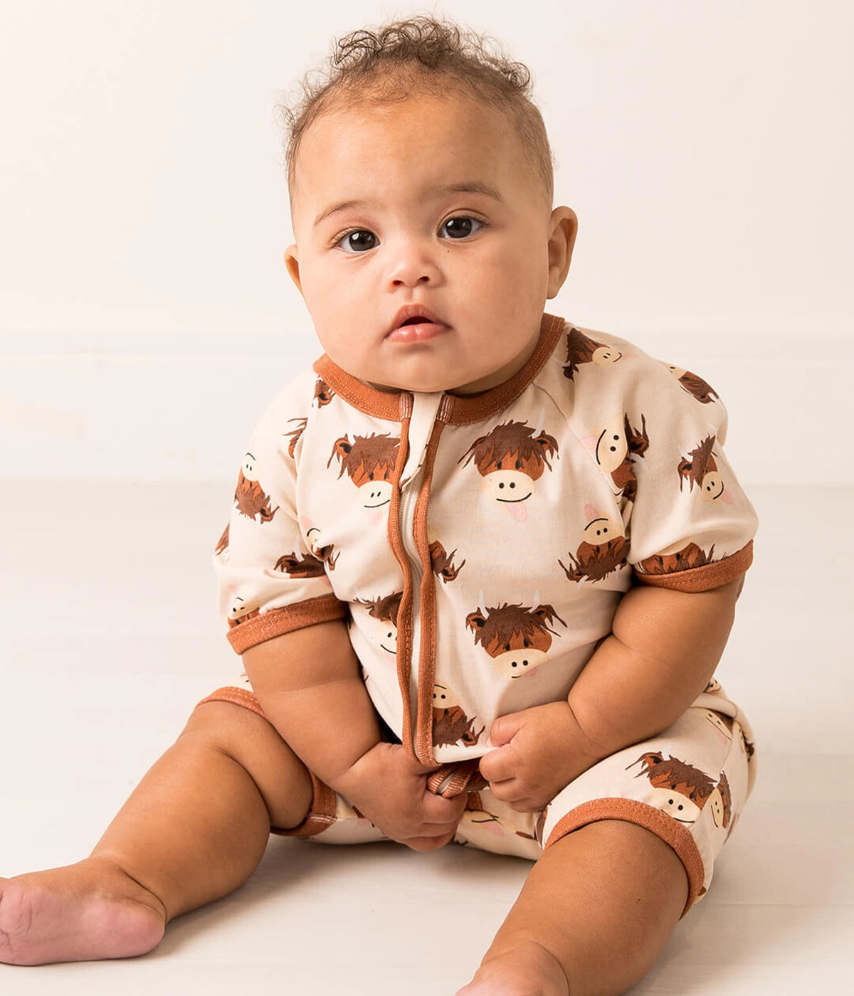 Neutral Highland Cow Summer Romper Playsuit
