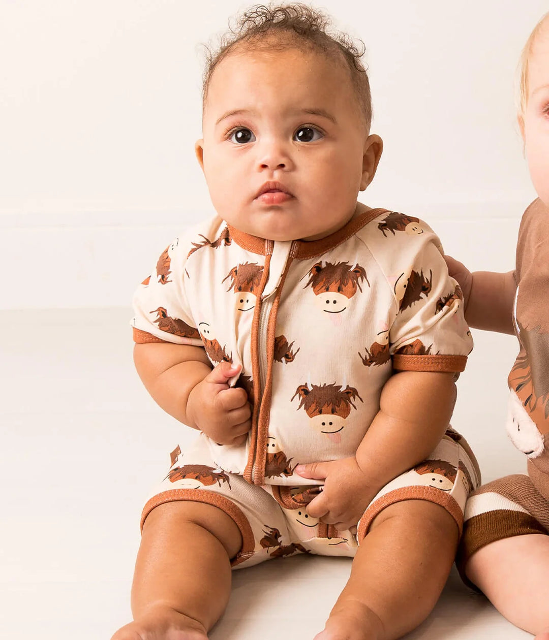 Neutral Highland Cow Summer Romper Playsuit