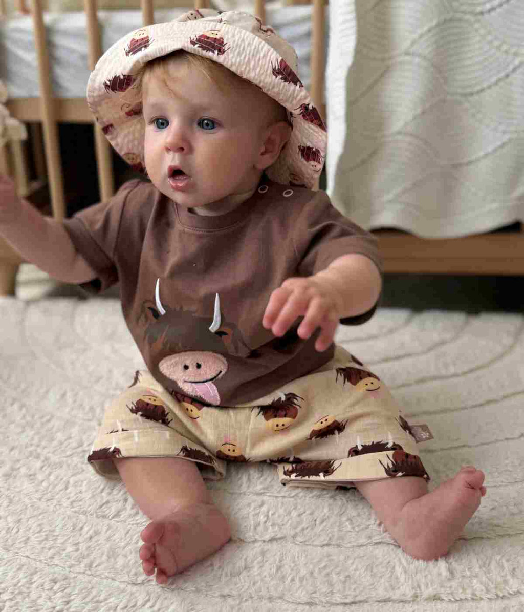 Neutral Highland Cow Muslin Shorts